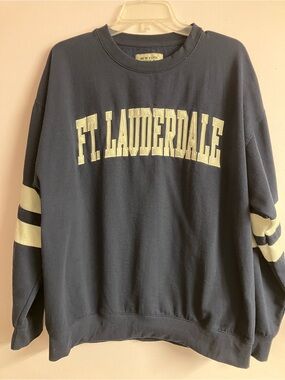 New York Popular Ft. Lauderdale Men’s Pullover Sweatshirt, XL, Navy Blue/White